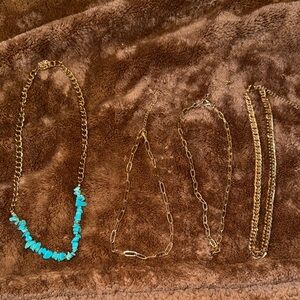 Stacking necklaces Gold Chain Necklace and one with Turquoise Stones